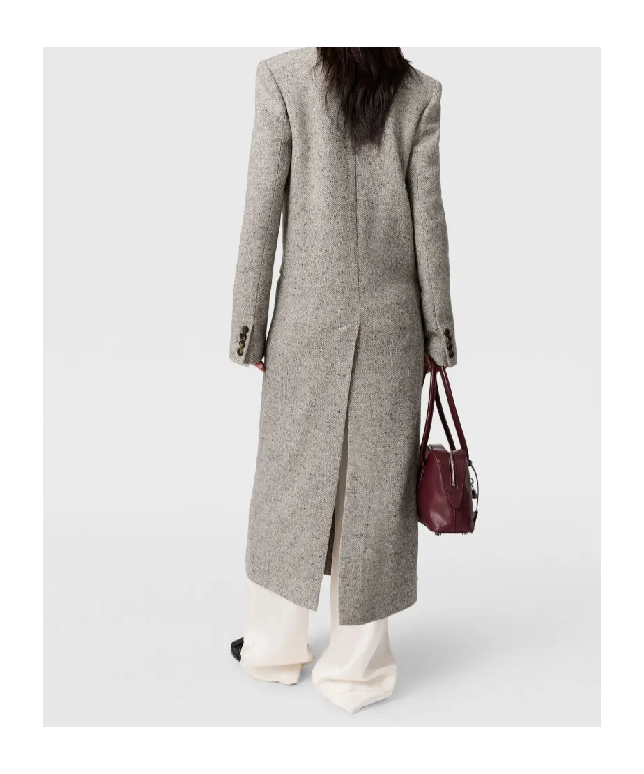 Double-Breasted Tweed Long Coat