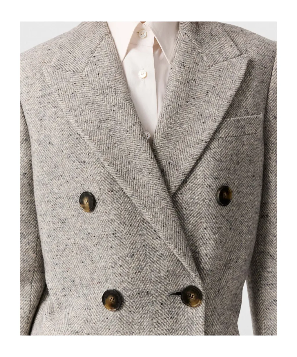 Double-Breasted Tweed Long Coat