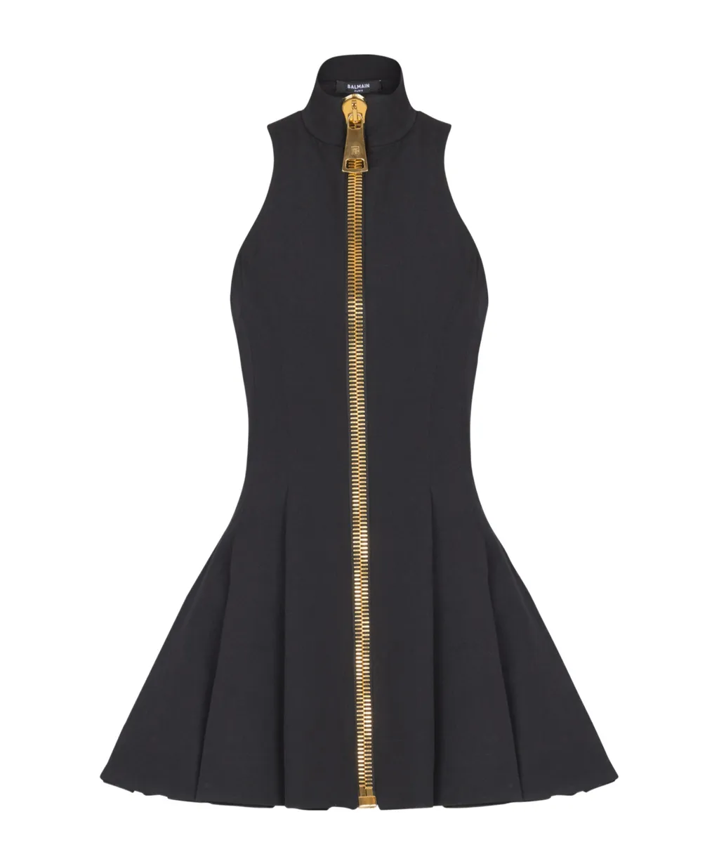 Short Halterneck Dress In Grain De Poudre Wool