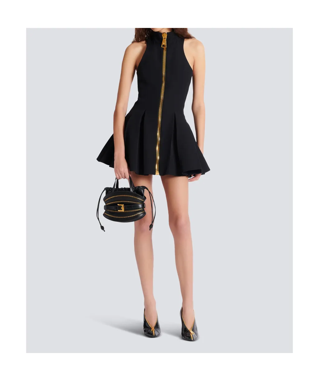 Short Halterneck Dress In Grain De Poudre Wool
