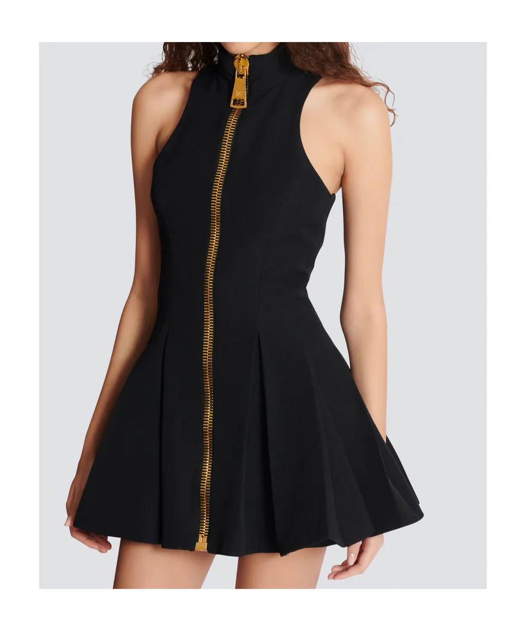 Short Halterneck Dress In Grain De Poudre Wool