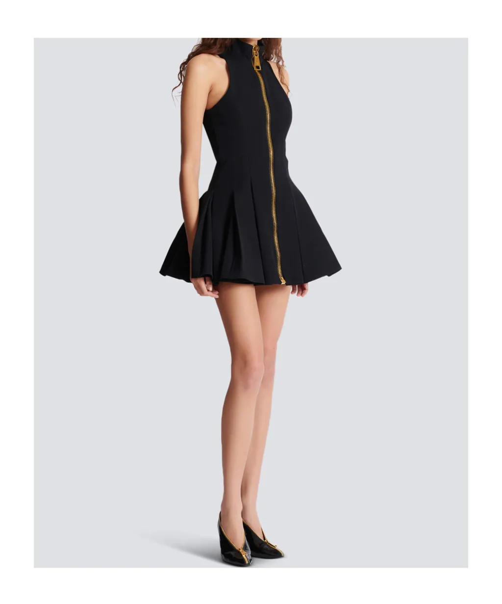 Short Halterneck Dress In Grain De Poudre Wool