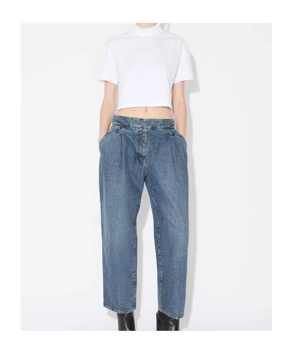 Ruffled-Neck Crop T-Shirt