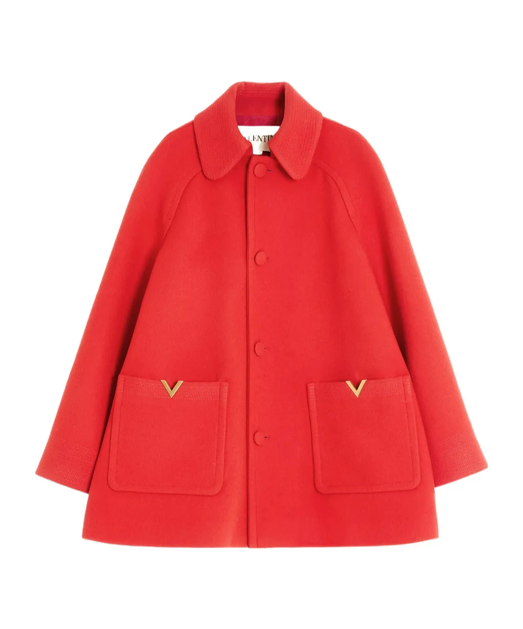 Valentino Logo Plaque Button-Up Coat