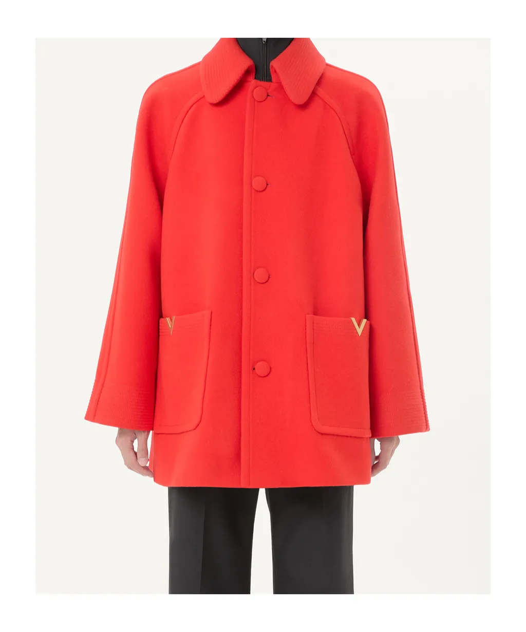 Valentino Logo Plaque Button-Up Coat