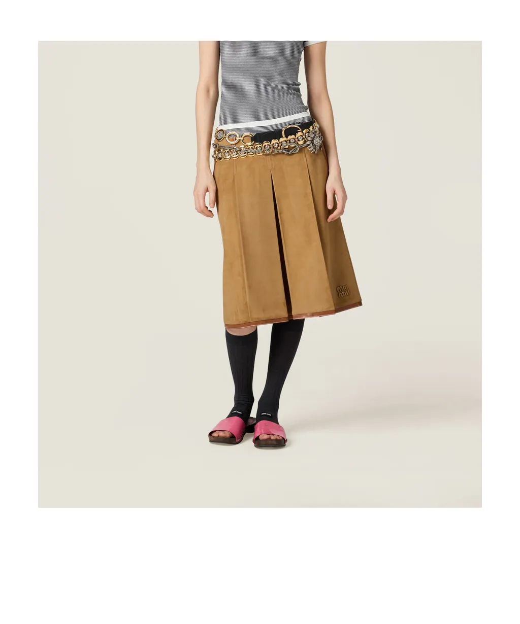 Pleated Suede Skirt