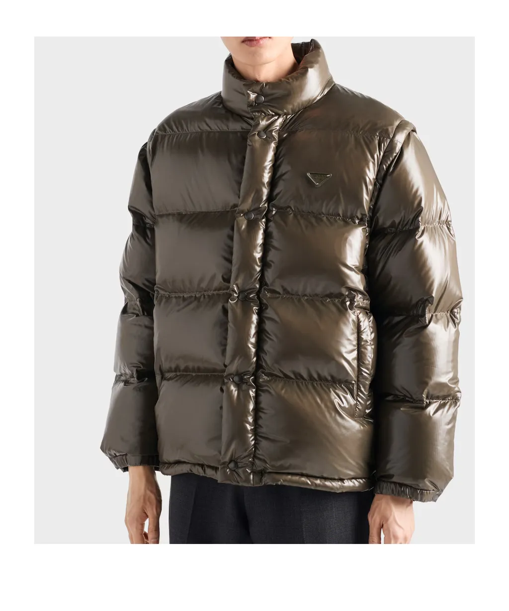 Prada Logo Plaque High Neck Puffer Jacket