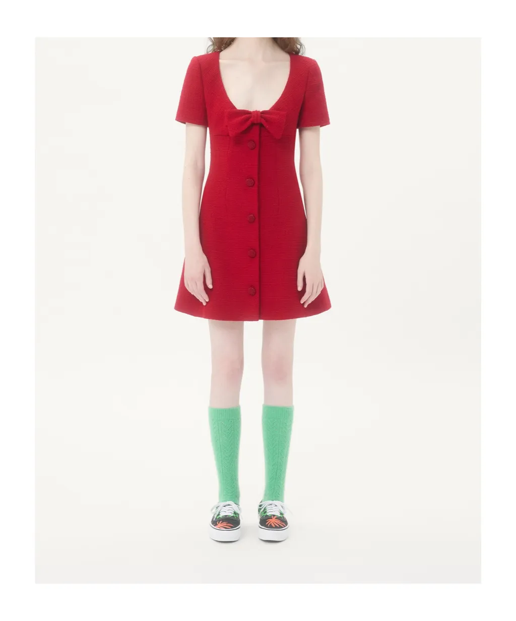 Short Dress In Plain Wool Tweed