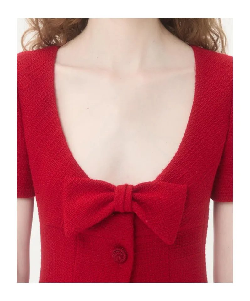 Short Dress In Plain Wool Tweed
