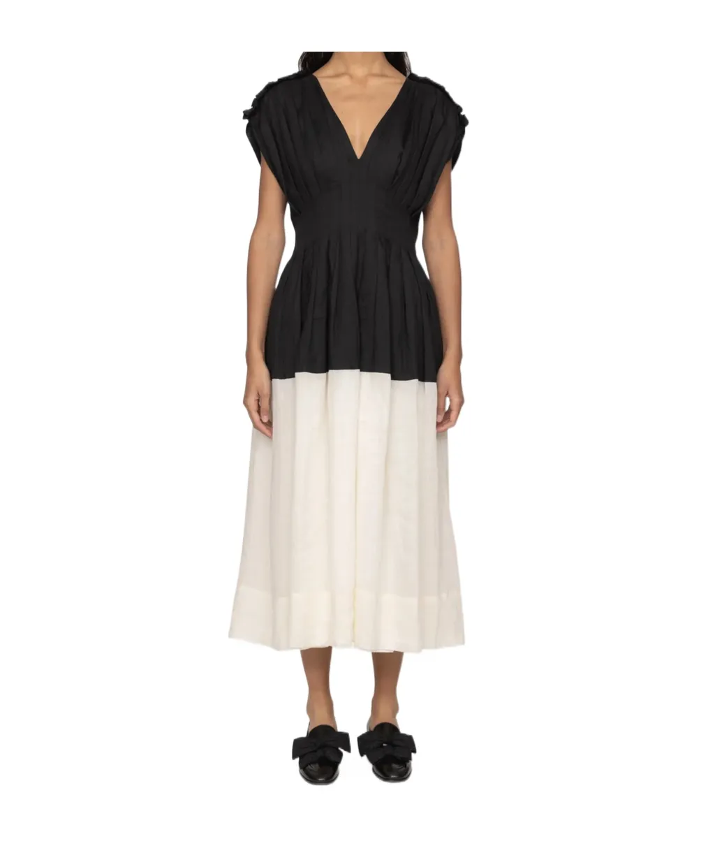 Pleated V-Neck Mini Dress