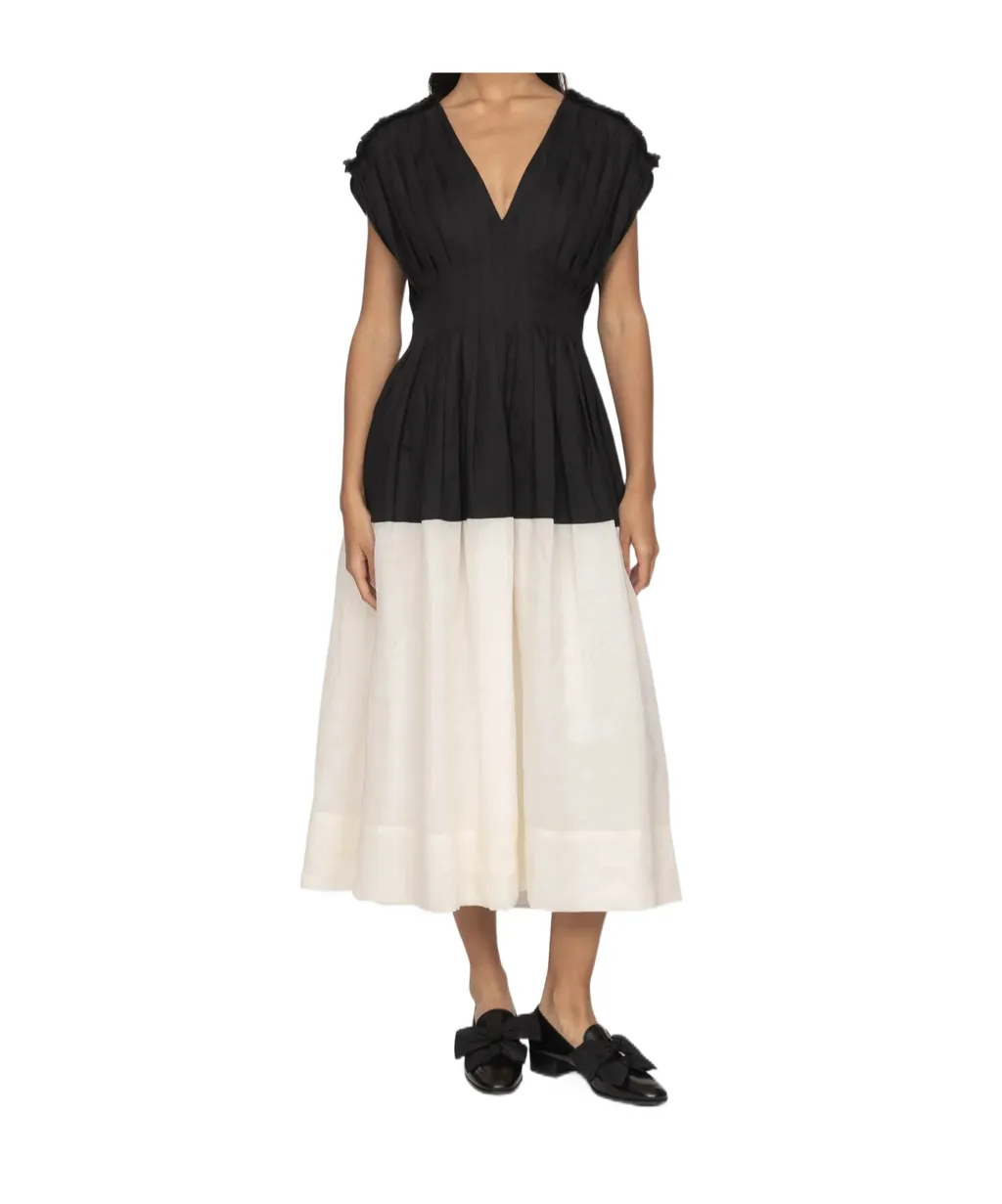 Pleated V-Neck Mini Dress