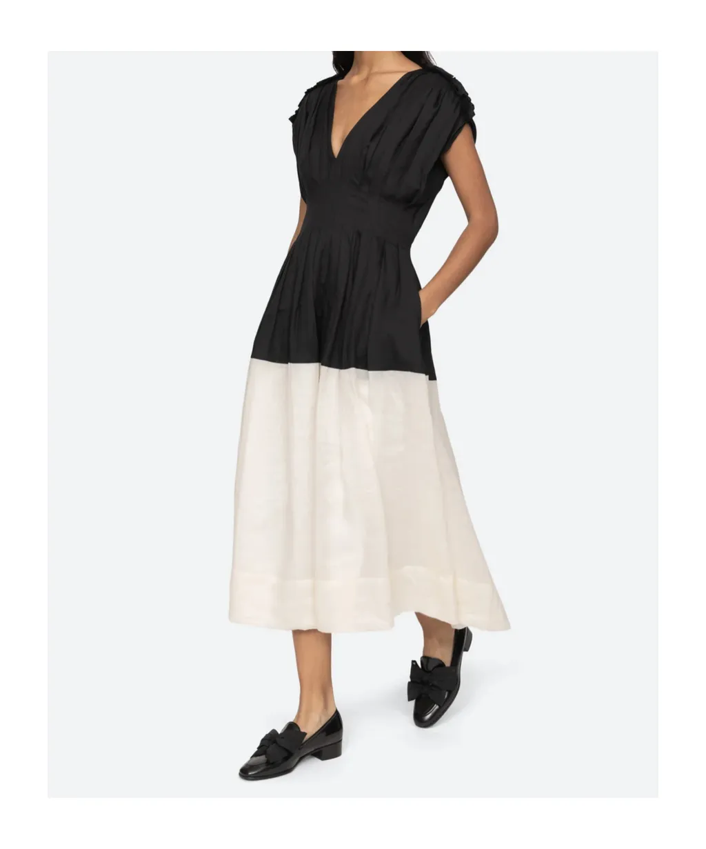 Pleated V-Neck Mini Dress