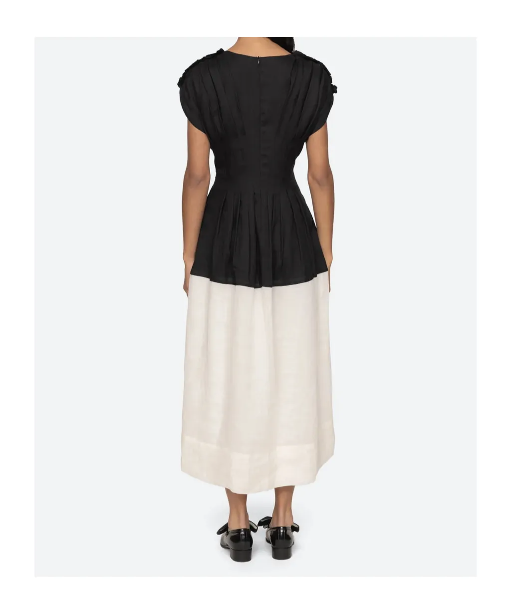 Pleated V-Neck Mini Dress