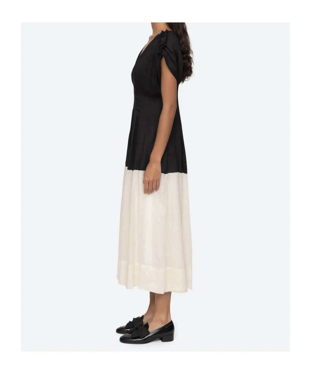 Pleated V-Neck Mini Dress