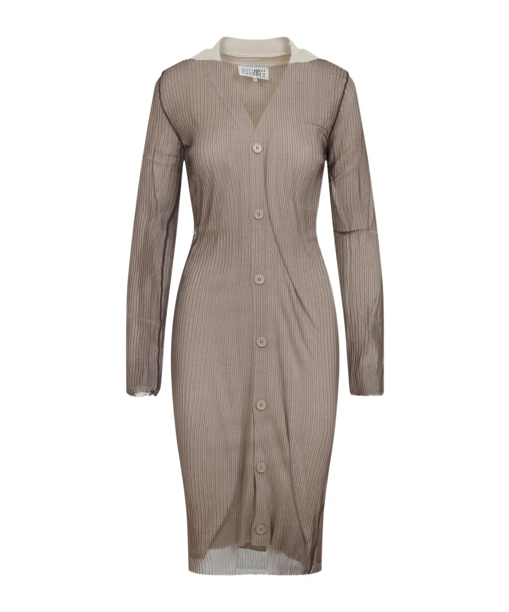 Mm6 Maison Margiela Ribbed V-Neck Cardigan Dress