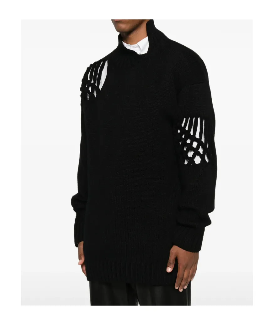 High-Neck Lattice-Insert Sweater