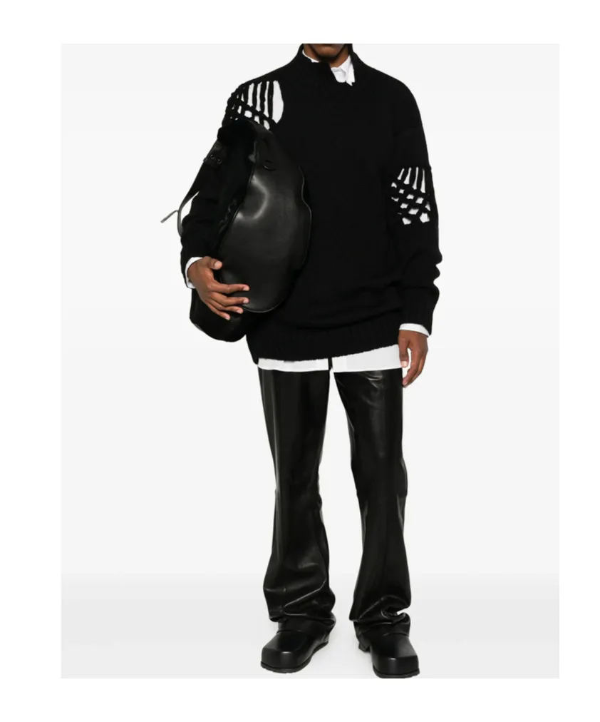 High-Neck Lattice-Insert Sweater