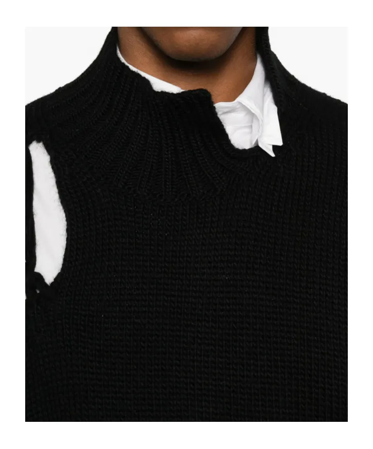 High-Neck Lattice-Insert Sweater
