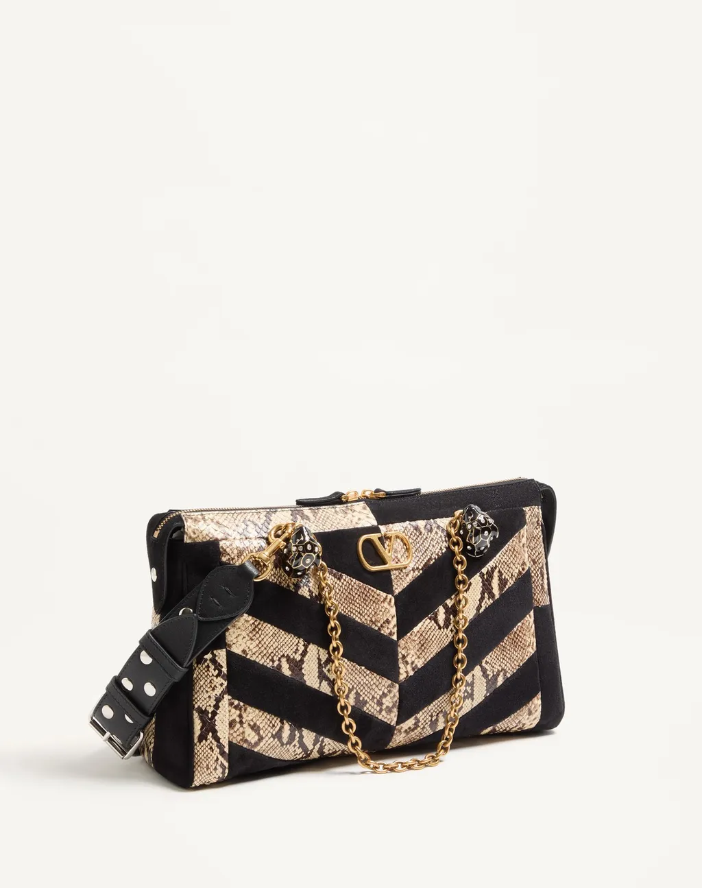 Valentino Garavani Panthea Python And Suede Chevron Motif Shoulder Bag