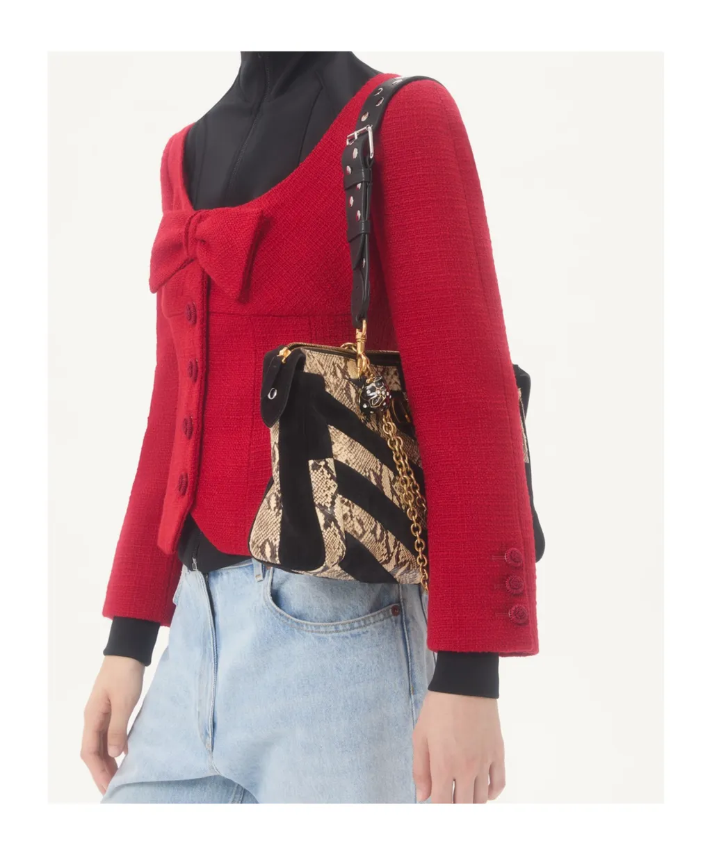 Valentino Garavani Panthea Python And Suede Chevron Motif Shoulder Bag