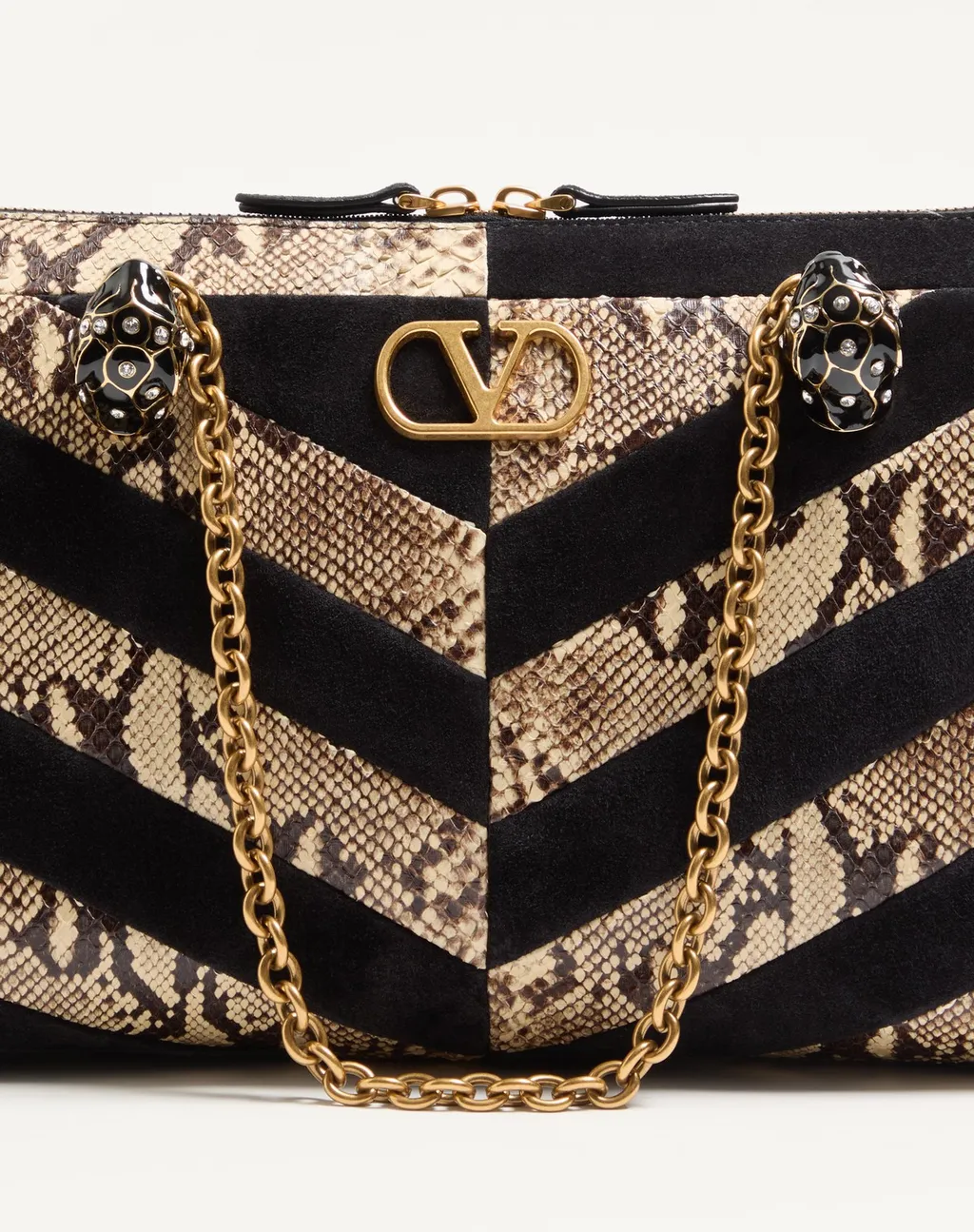 Valentino Garavani Panthea Python And Suede Chevron Motif Shoulder Bag