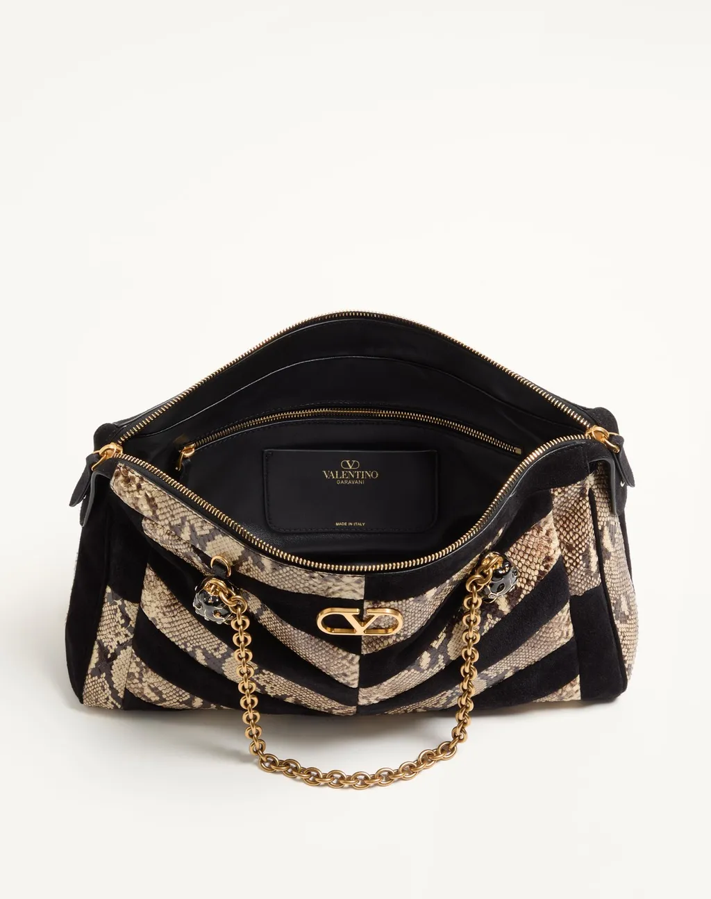 Valentino Garavani Panthea Python And Suede Chevron Motif Shoulder Bag