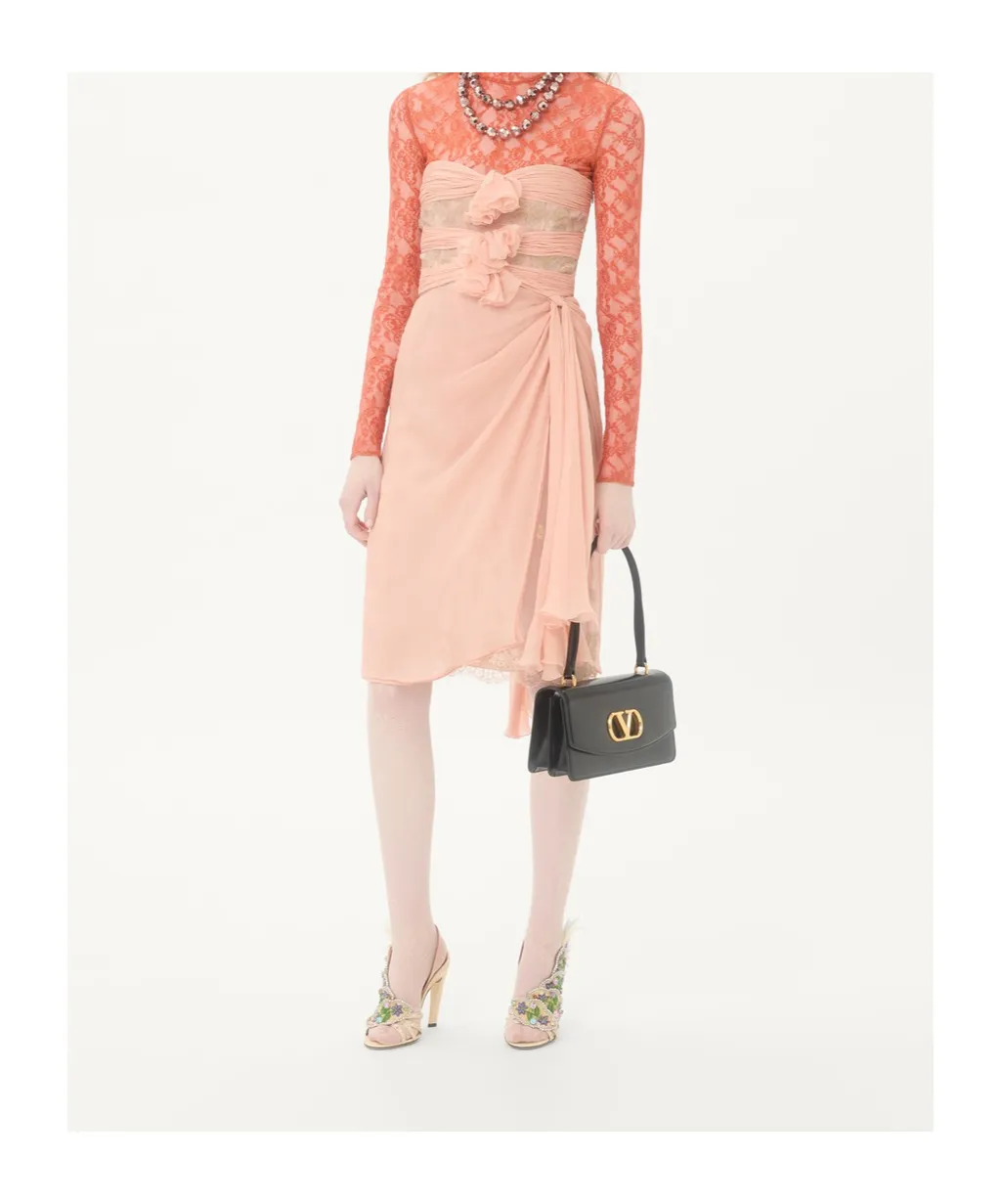 Lace-Embellishment Midi Dress
