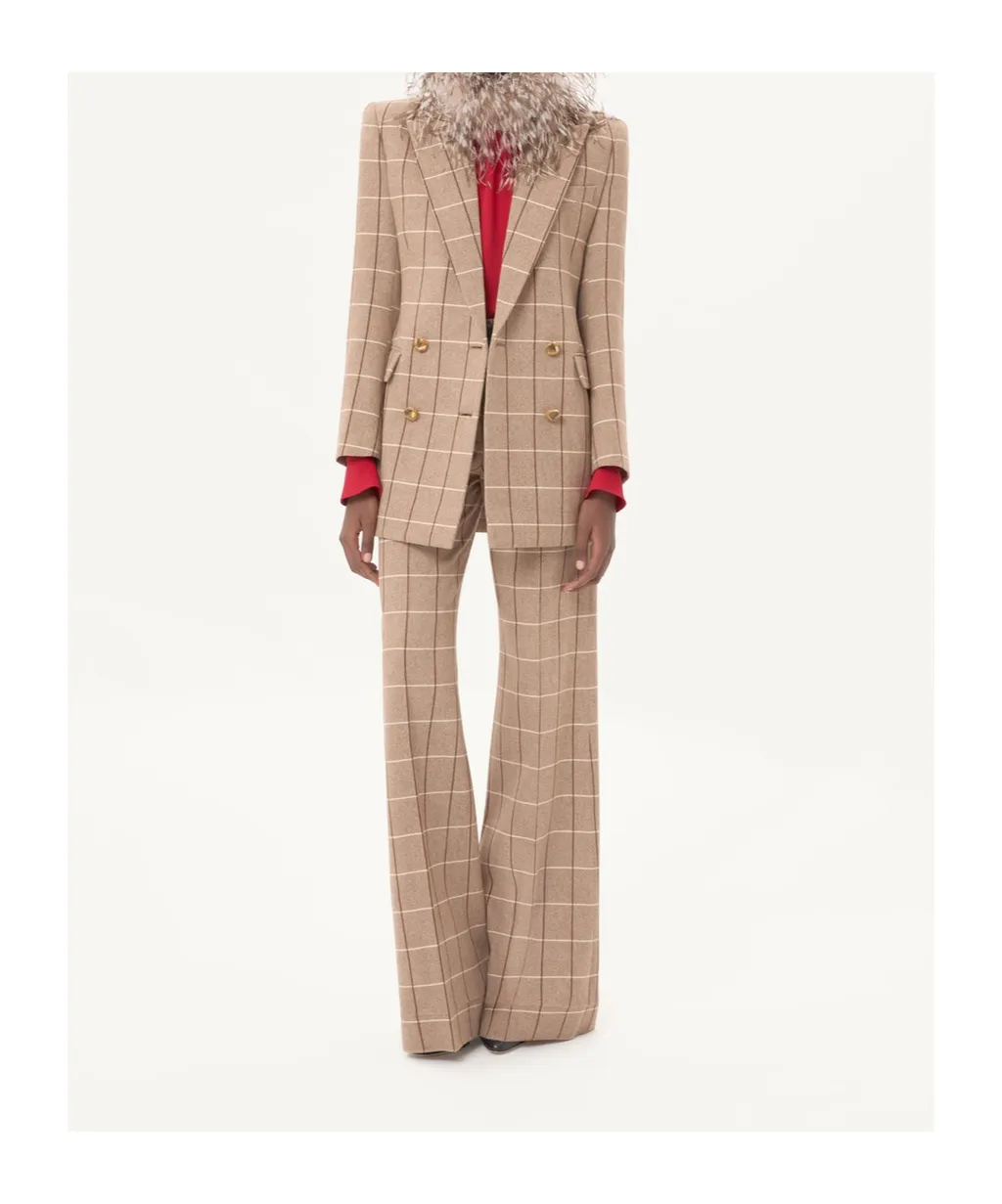 Valentino Windowpane-Checked Wide Leg Trousers