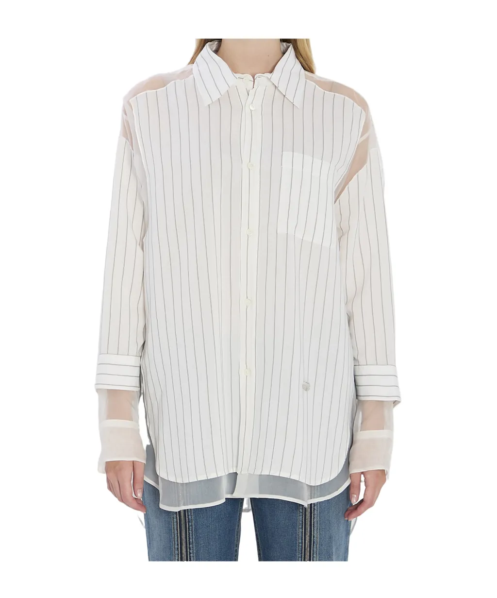 Striped Sheer-Panel Shirt