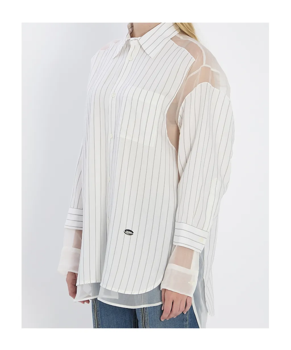 Striped Sheer-Panel Shirt