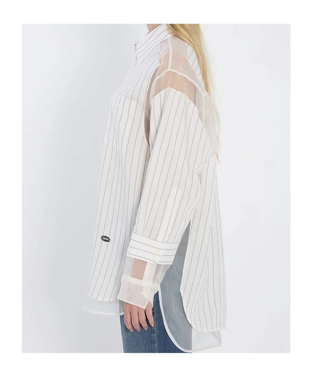 Striped Sheer-Panel Shirt