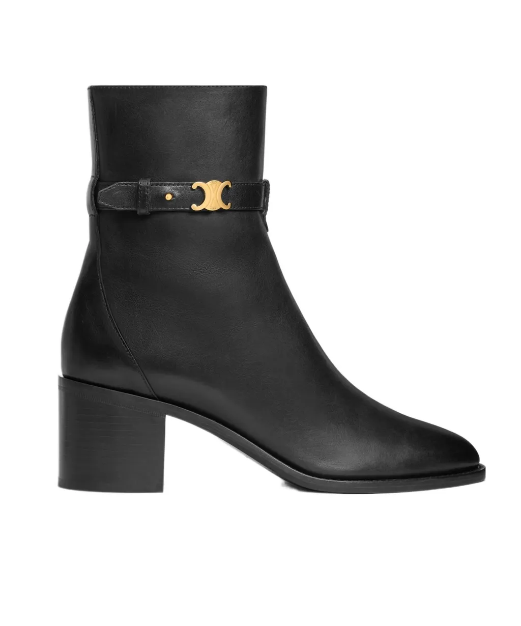 Celine Garance Triomphe Strap Boot In Calfskin