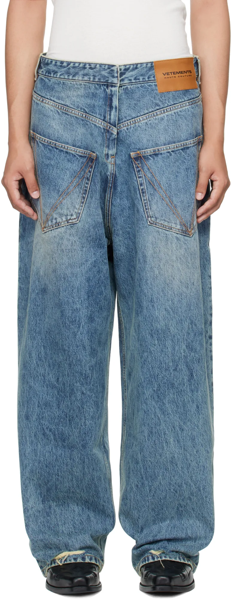 Distressed V-Yoke Jeans