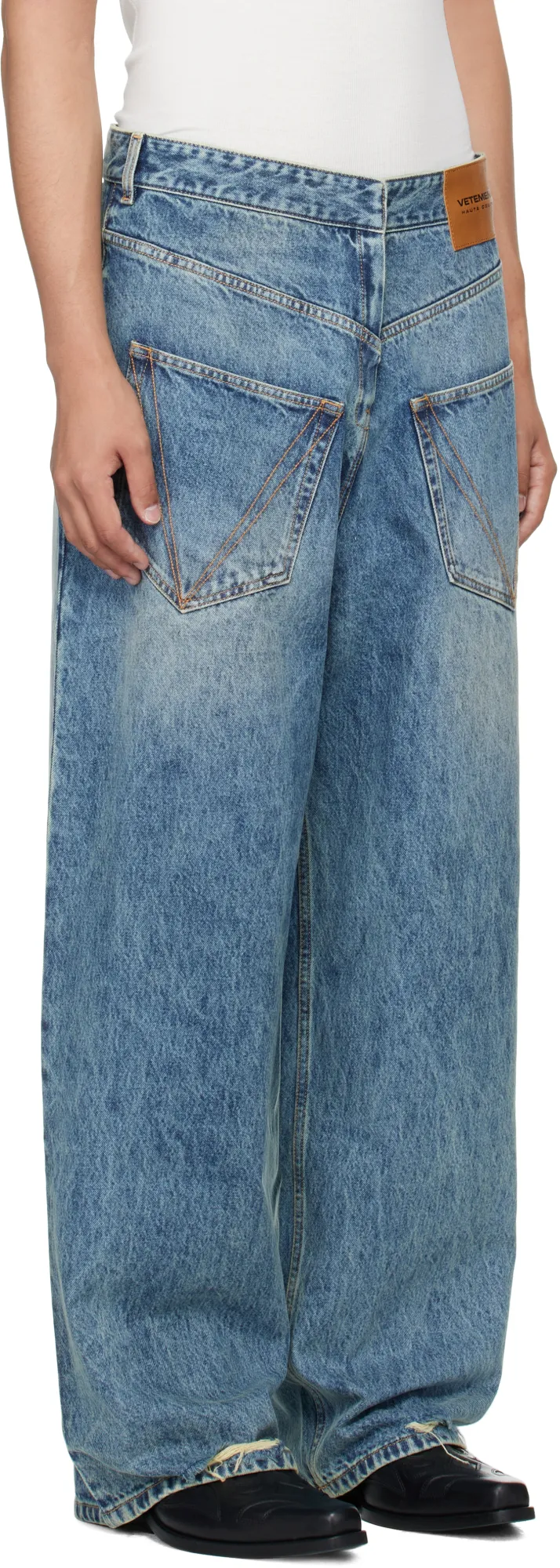 Distressed V-Yoke Jeans