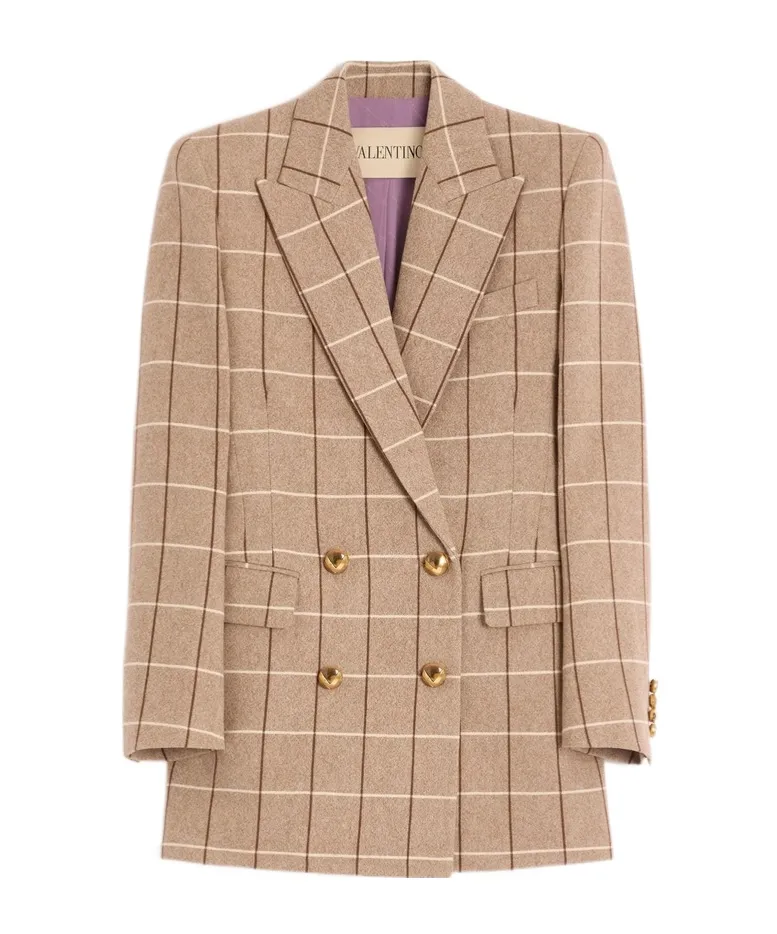 Windowpane-Check Double-Breasted Blazer