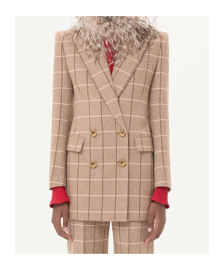 Windowpane-Check Double-Breasted Blazer