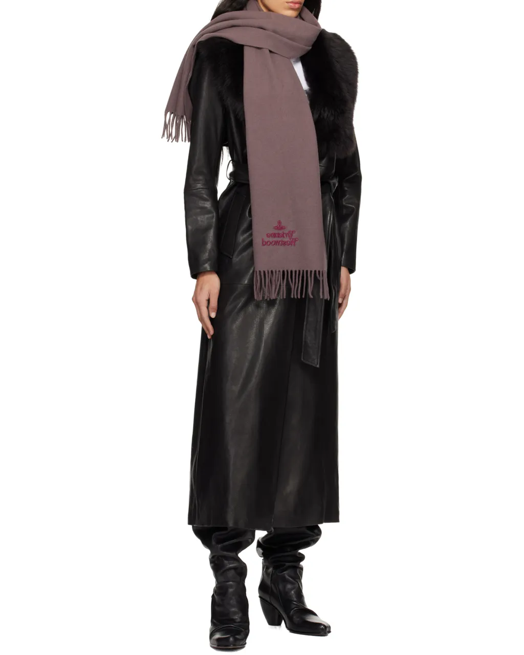 Vivienne Westwood Logo Embroidered Fringed Scarf
