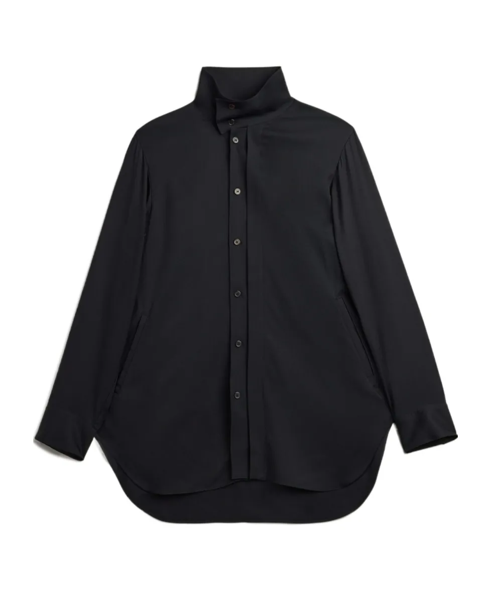 High-Neck Curved-Hem Shirt