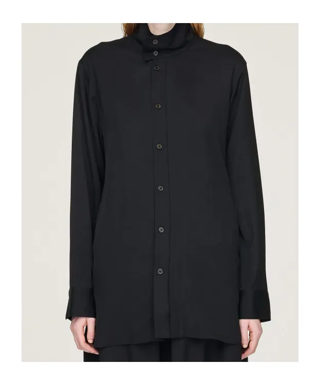 High-Neck Curved-Hem Shirt