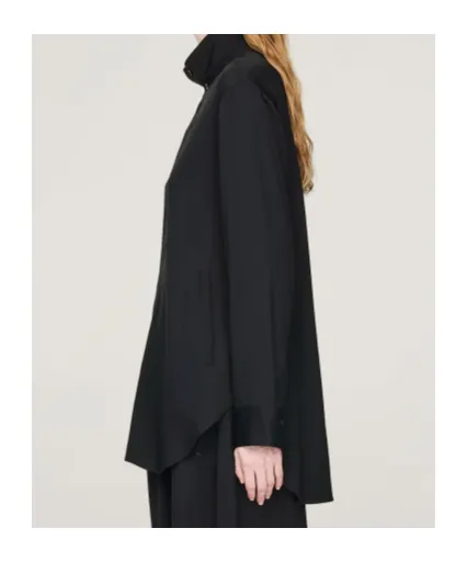 High-Neck Curved-Hem Shirt