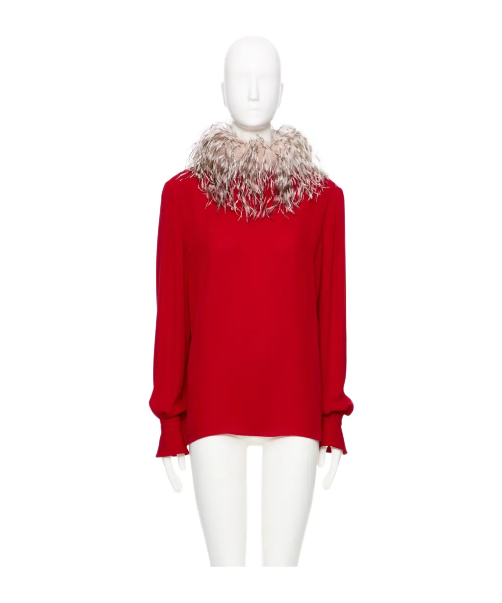 Feather-Trim Blouse