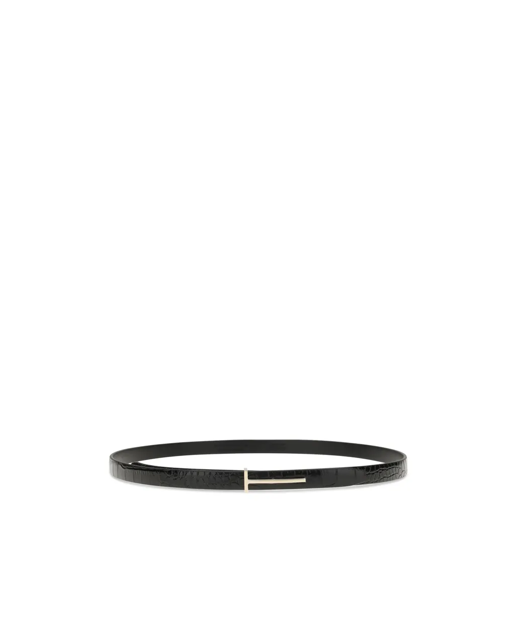 Tom Ford Shiny Stamped Embossed Slim T Belt