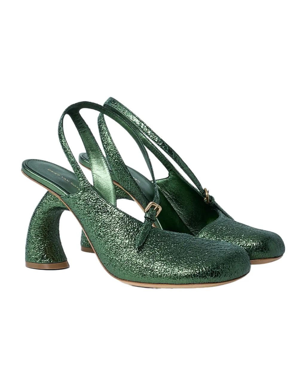 Dries Van Noten Metallic Heel Square Toe Pumps