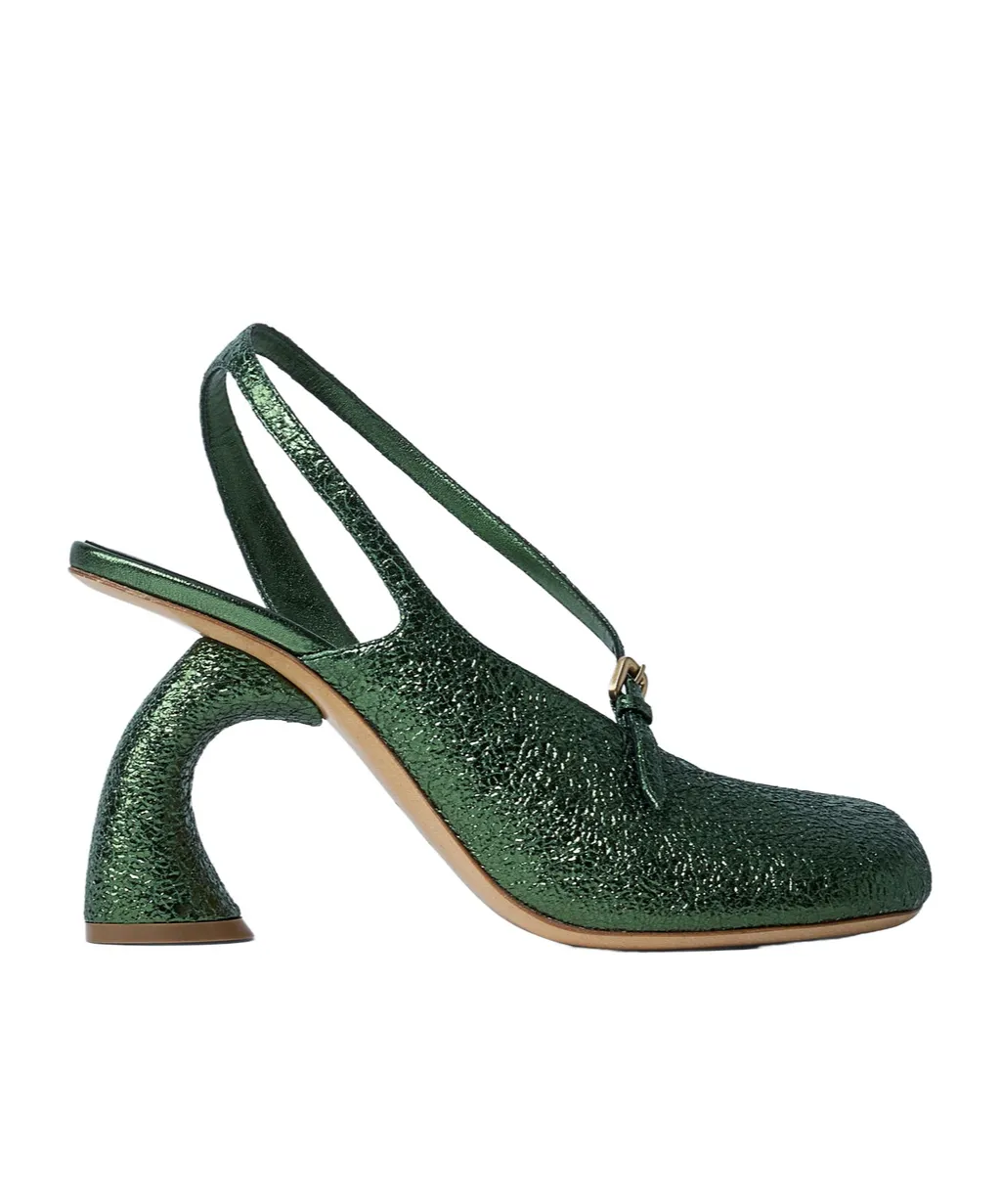 Dries Van Noten Metallic Heel Square Toe Pumps