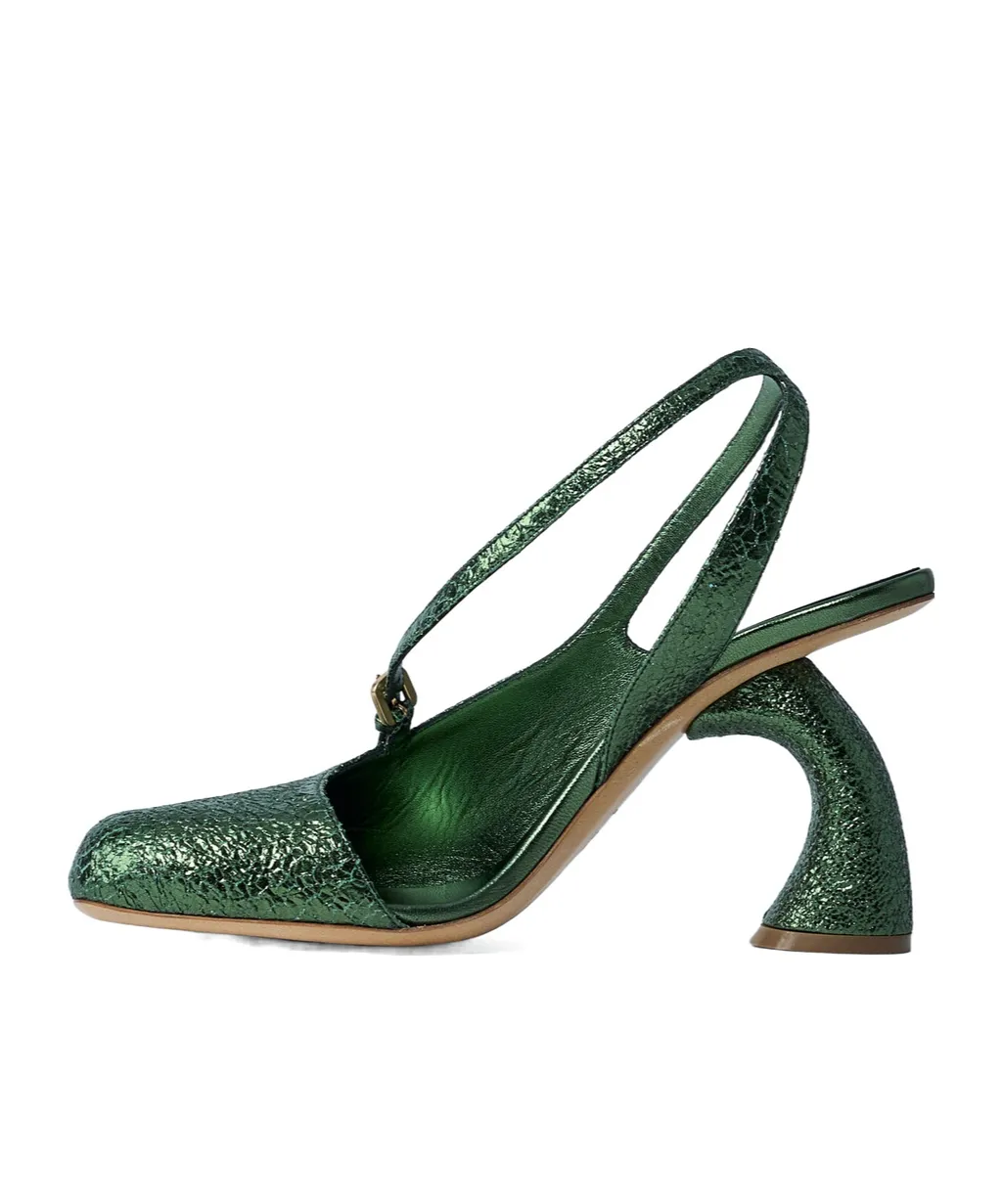Dries Van Noten Metallic Heel Square Toe Pumps