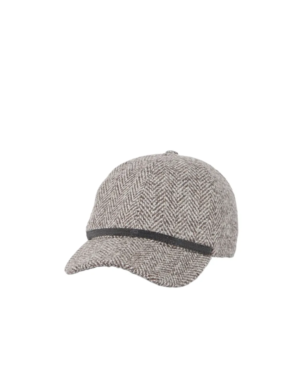 Brunello Cucinelli Herringbone Tweed Curved Brim Cap