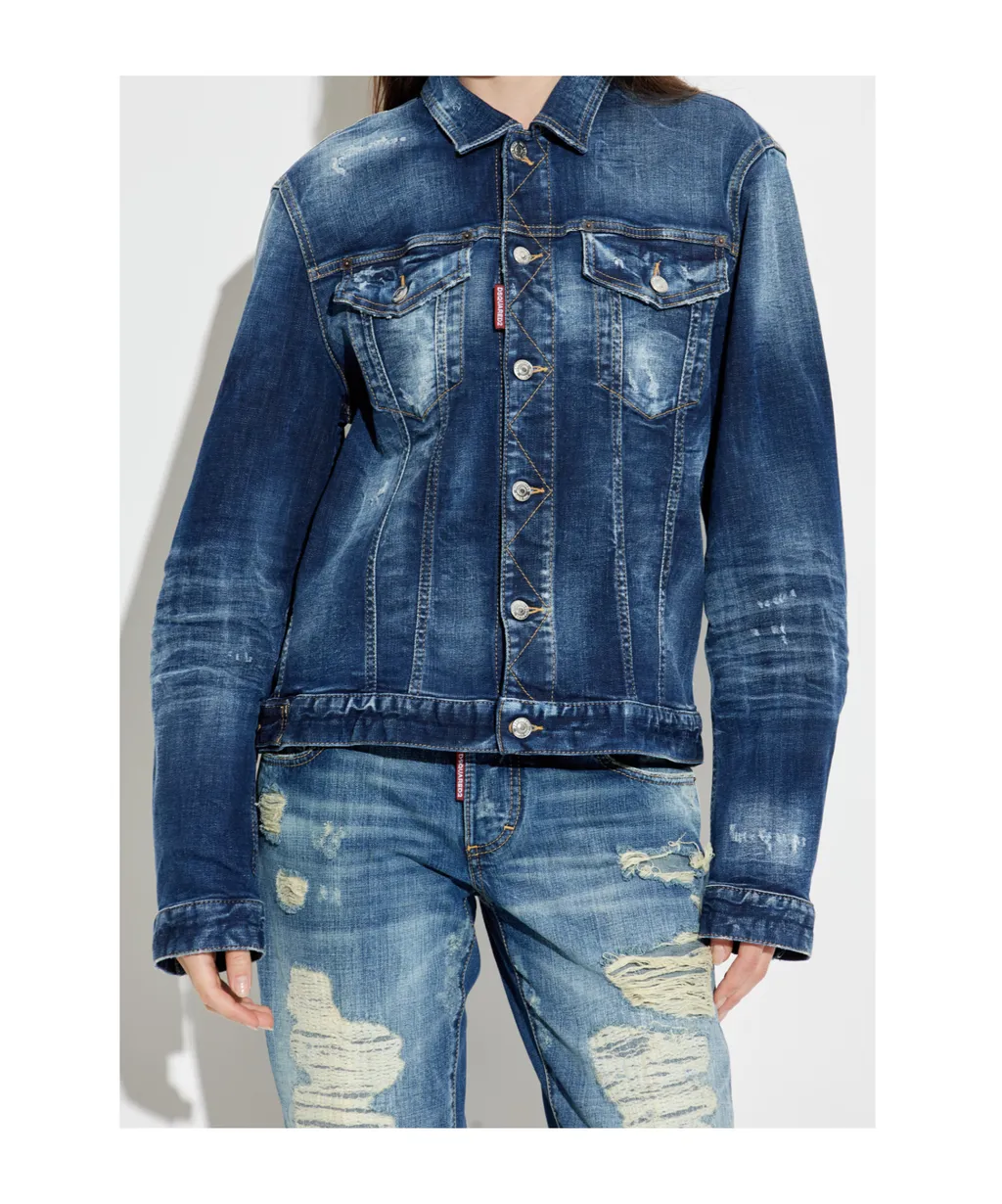 Dsquared2 Buttoned Distressed Denim Jacket