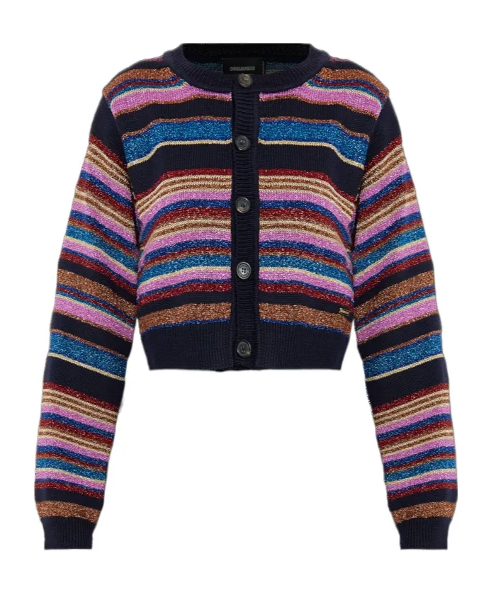 Dsquared2 Striped Button Up Crewneck Cardigan