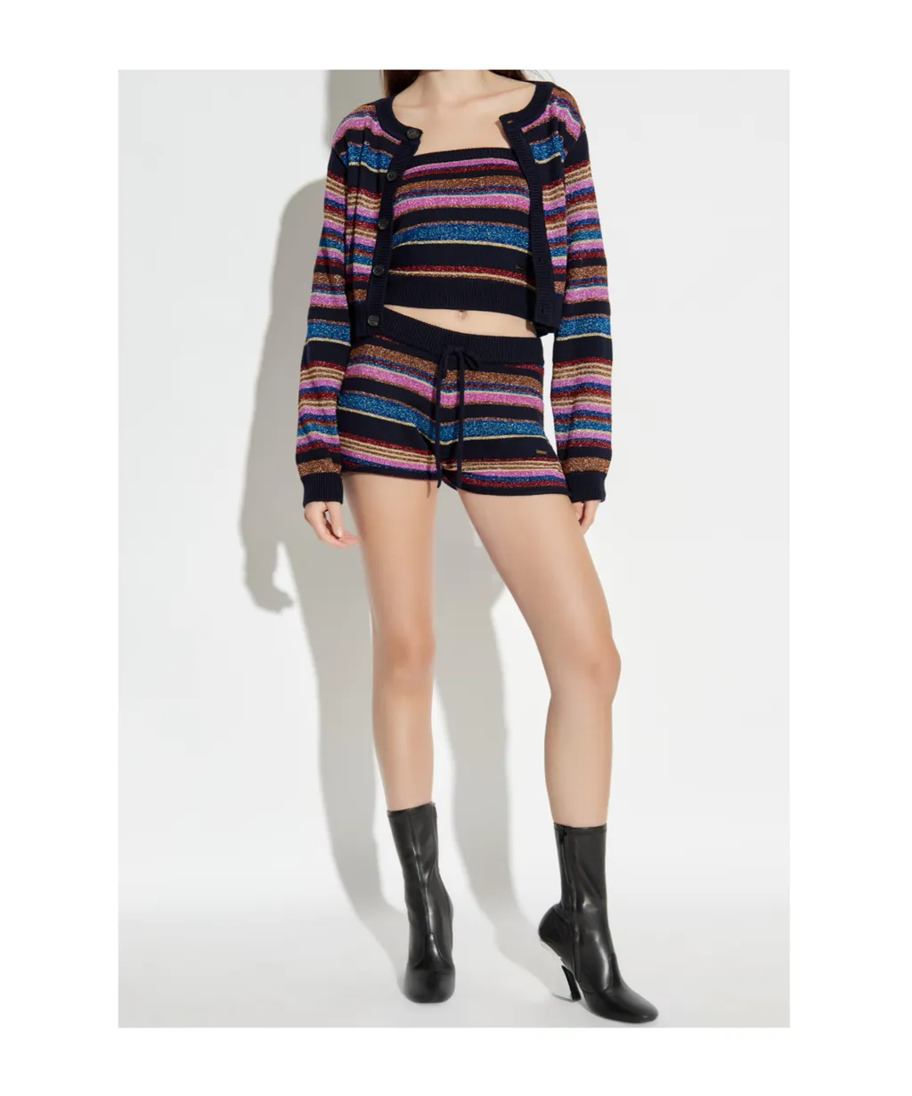 Dsquared2 Off-The Shoulder Lurex Thread Striped Knit Top