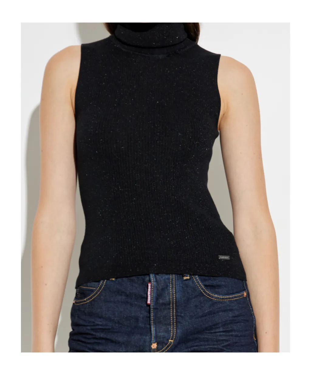 Dsquared2 High-Neck Ribbed-Knit Sleeveless Top
